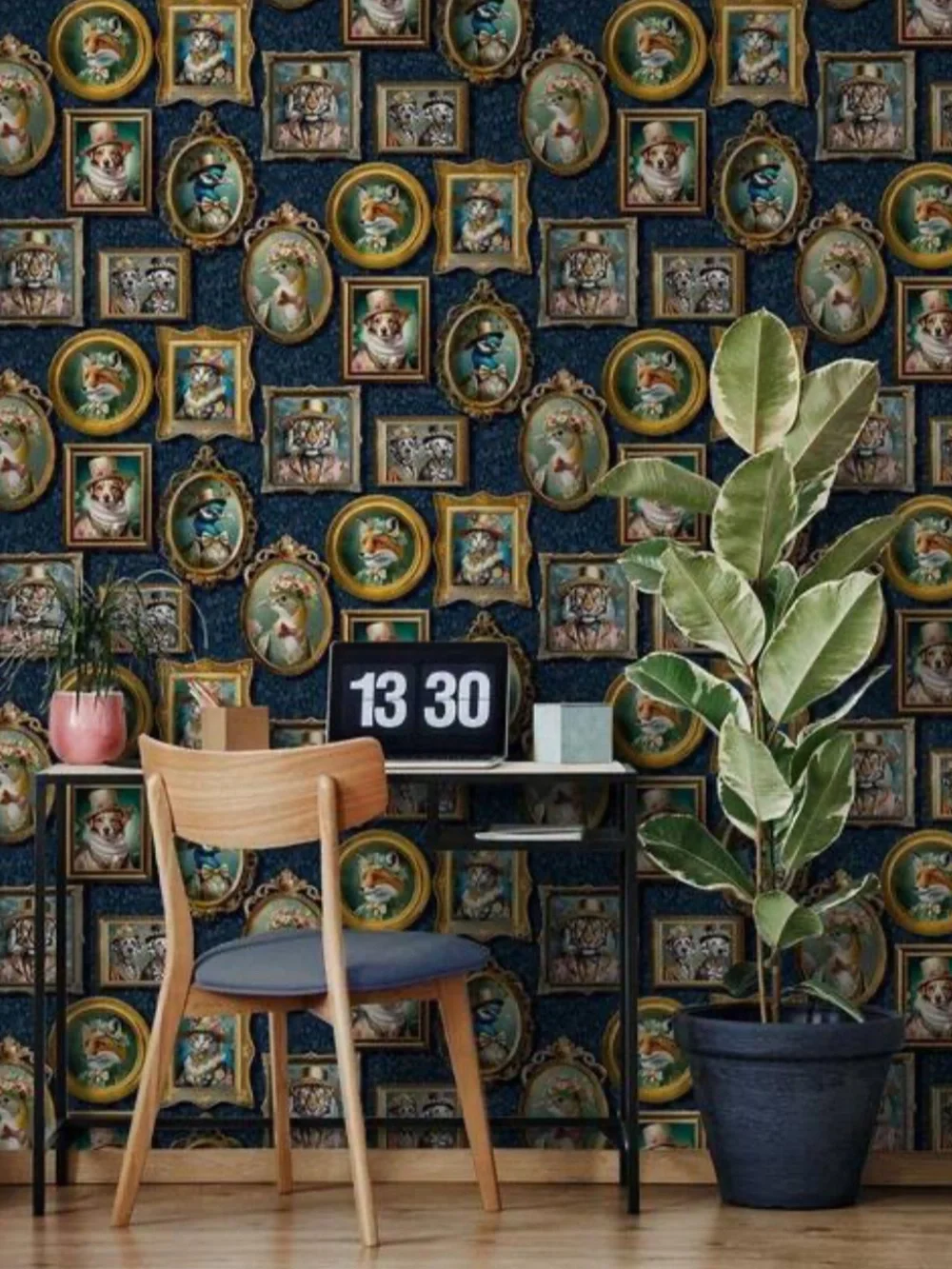 Holden Regal Framed Beasts Navy Blue Non-Pasted Wallpaper (Covers 56 sq. ft.)
